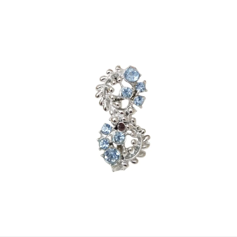 Vintage Elegant‎ Silver and Blue Double Flower Floral Womens Rhinestone Brooch